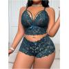 image:imageSOLY HUX Womens Plus Size Lace Lingerie Set Sheer Wireless Bra and Boyshorts Underwear SetsPure Teal Blue