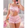 image:imageSOLY HUX Womens Satin Lingerie Set 2 Piece Ruched Ruffle Bra and Boyshorts Underwear SetsPure Pink