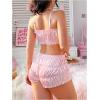 image:imageSOLY HUX Womens Satin Lingerie Set 2 Piece Ruched Ruffle Bra and Boyshorts Underwear SetsPure Pink