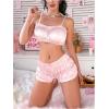 image:imageSOLY HUX Womens Satin Lingerie Set 2 Piece Ruched Ruffle Bra and Boyshorts Underwear SetsPure Pink