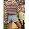 image:imageSOLY HUX Womens Striped T Shirt Bell Long Sleeve Hollow Out Knit Tee Boho Crop TopsMulticoloured Striped