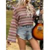 image:imageSOLY HUX Womens Striped T Shirt Bell Long Sleeve Hollow Out Knit Tee Boho Crop TopsMulticoloured Striped