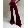 image:imageSOLY HUX Womens Velvet Flare Pants Elastic High Waisted Bell Bottom Pants Casual TrousersPure Burgundy