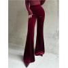 image:imageSOLY HUX Womens Velvet Flare Pants Elastic High Waisted Bell Bottom Pants Casual TrousersPure Burgundy