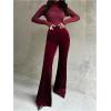 image:imageSOLY HUX Womens Velvet Flare Pants Elastic High Waisted Bell Bottom Pants Casual TrousersPure Burgundy