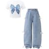 image:imageSOLY HUX Girls 2 Piece Outfits Cute Bow Graphic Short Sleeve T Shirt and Jean Pants Set StreetwearBlue Bow