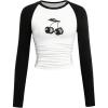 image:imageSOLY HUX Girls Long Sleeve T Shirt Star Graphic Y2k Tees Color Block Crewneck Ruched Slim Fitted TopsBlack and White Cherry
