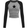 image:imageSOLY HUX Girls Long Sleeve T Shirt Star Graphic Y2k Tees Color Block Crewneck Ruched Slim Fitted TopsGrey Star