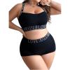 image:imageSOLY HUX Plus Size Lingerie for Women Matching Bra and Panty Sets for Curvy Women Bralette and Boyshorts PantiesBlack Letter
