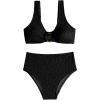 image:imageSOLY HUX Womens 2 Piece Bikini Set Ring Linked High Waisted Textured Bathing Suit SwimwearPlain Black