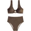 image:imageSOLY HUX Womens 2 Piece Bikini Set Ring Linked High Waisted Textured Bathing Suit SwimwearPlain Coffee Brown