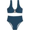 image:imageSOLY HUX Womens 2 Piece Bikini Set Ring Linked High Waisted Textured Bathing Suit SwimwearPlain Teal Blue
