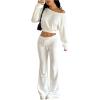 image:imageSOLY HUX Womens 2 Piece Outfits Off The Shoulder Crop Top and Flared Pants Set Sweatsuits Fall ClothesPlain White