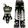 image:imageSOLY HUX Womens 3 Piece Swimsuit Printed One Shoulder High Waisted Bikini Set Bathing Suit with Cover Up PantsBlack and Green