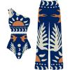 image:imageSOLY HUX Womens 3 Piece Swimsuit Printed One Shoulder High Waisted Bikini Set Bathing Suit with Cover Up PantsDark Blue