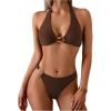 image:imageSOLY HUX Womens Halter Bikini Set V Neck Ring Linked Bathing Suit Summer Beach Two Piece SwimsuitPlain Coffee Brown