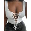 image:imageSOLY HUX Womens Lace Up Crop Tank Tops Sleeveless Scoop Neck Ribbed Slim Fit Going Out ShirtsPlain White