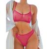 image:imageSOLY HUX Womens Mesh Solid Sheer See Through Lingerie Set Sexy Lace Bra and Panty 2 PiecePure Hot Pink