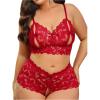 image:imageSOLY HUX Womens Plus Size Lace Lingerie Set Cut Out Wireless Bra and Boyshorts Underwear SetsPure Burgundy