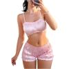 image:imageSOLY HUX Womens Satin Lingerie Set 2 Piece Ruched Ruffle Bra and Boyshorts Underwear SetsPure Pink