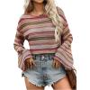 image:imageSOLY HUX Womens Striped T Shirt Bell Long Sleeve Hollow Out Knit Tee Boho Crop TopsMulticoloured Striped