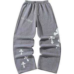 image:imageSOLY HUX Boys Graphic Sweatpants Y2k Gothic Elastic Waist Straight Leg Baggy Pants StreetwearGrey Cross