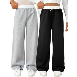image:imageSOLY HUX Girls 2 Piece Baggy Sweatpants Elastic Waist Wide Leg Pants Casual Athletic TrousersGrey and Black