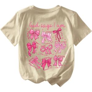 image:imageSOLY HUX Girls Cute Bow Graphic T Shirts Short Sleeve Crew Neck Loose Fit Summer Casual Tee TopsApricot Graphic