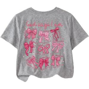 image:imageSOLY HUX Girls Cute Bow Graphic T Shirts Short Sleeve Crew Neck Loose Fit Summer Casual Tee TopsGrey Bow