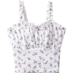 image:imageSOLY HUX Girls Ditsy Floral Print Frill Trim Cami Crop Top Cute Summer Tops Preppy ClothesWhite Floral