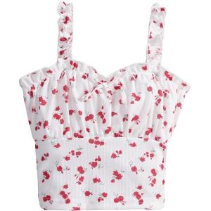 image:imageSOLY HUX Girls Ditsy Floral Print Frill Trim Cami Crop Top Cute Summer Tops Preppy ClothesWhite Floral Print