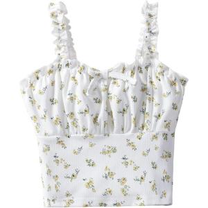 image:imageSOLY HUX Girls Ditsy Floral Print Frill Trim Cami Crop Top Cute Summer Tops Preppy ClothesWhite Flower Print
