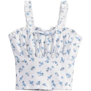 image:imageSOLY HUX Girls Ditsy Floral Print Frill Trim Cami Crop Top Cute Summer Tops Preppy ClothesWhite and Blue Ditsy Floral