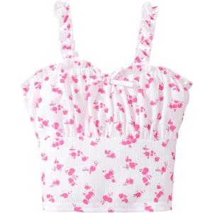image:imageSOLY HUX Girls Ditsy Floral Print Frill Trim Cami Crop Top Cute Summer Tops Preppy ClothesWhite and Pink Flower