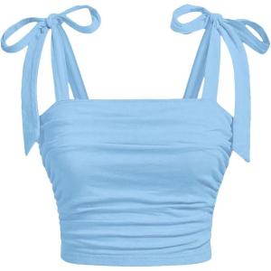image:imageSOLY HUX Girls Square Neck Crop Tank Top Sleeveless Bow Tie Camisole Ruched Cute ClothesPlain Light Blue