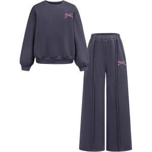 image:imageSOLY HUX Girls Sweatsuits 2 Piece Outfits Bow Print Sweatshirt and Sweatpants Matching Sets TracksuitGrey Bow