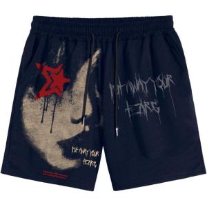 image:imageSOLY HUX Mens Graphic Shorts Casual Summer Drawstring Elastic Waist Shorts with Pockets Y2K StreetwearDark Blue Graphic
