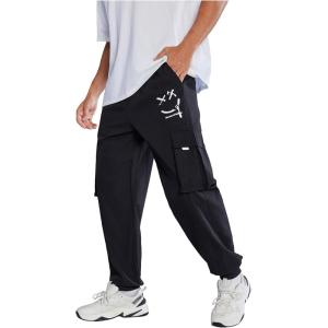 image:imageSOLY HUX Mens Sweatpants Drawstring Waist Printed Cargo Pants Street Outdoor Joggers with PocketsBlack Printed