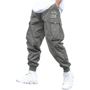 image:imageSOLY HUX Mens Sweatpants Drawstring Waist Printed Cargo Pants Street Outdoor Joggers with PocketsGrey Printed