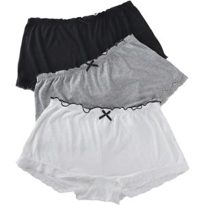 image:imageSOLY HUX Plus Size Boyshort Underwear for Women 3 Packs Lace Trim Mid Rise PantiesBlack Grey White