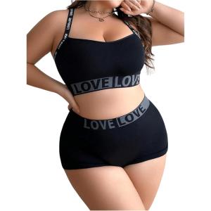 image:imageSOLY HUX Plus Size Lingerie for Women Matching Bra and Panty Sets for Curvy Women Bralette and Boyshorts PantiesBlack Letter