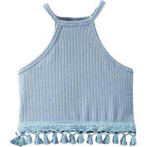 image:imageSOLY HUX Toddler Girls Fringe Trim Halter Top Sleeveless Summer Boho Crop Cami TopsLight Blue