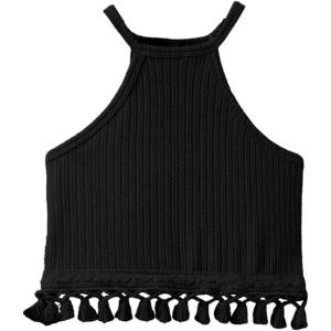 image:imageSOLY HUX Toddler Girls Fringe Trim Halter Top Sleeveless Summer Boho Crop Cami TopsSolid Black