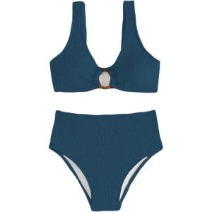 image:imageSOLY HUX Womens 2 Piece Bikini Set Ring Linked High Waisted Textured Bathing Suit SwimwearPlain Teal Blue