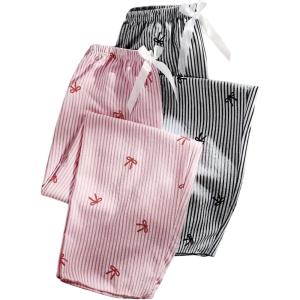 image:imageSOLY HUX Womens 2 Piece Striped Pajama Bottoms Bow Elastic Waist Lounge Sleep PantsPink and Black