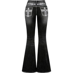 image:imageSOLY HUX Womens Bell Bottom Jeans Embroidery Y2k Stretch Flare Denim PantsBlack Graphic Embroidery