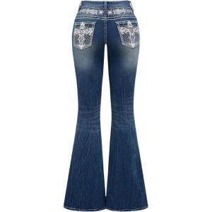 image:imageSOLY HUX Womens Bell Bottom Jeans Embroidery Y2k Stretch Flare Denim PantsDark Blue Embroidery