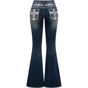 image:imageSOLY HUX Womens Bell Bottom Jeans Embroidery Y2k Stretch Flare Denim PantsDark Blue Graphic Embroidery