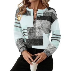 image:imageSOLY HUX Womens Color Block Printed Sweatshirt Half Zip Crew Neck Long Sleeve Casual Pullover TopsMulticolor Printed
