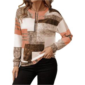 image:imageSOLY HUX Womens Color Block Printed Sweatshirt Half Zip Crew Neck Long Sleeve Casual Pullover TopsMulticoloured Printed